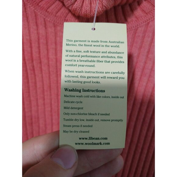 LL Bean Sweater Womens XS Salmon Merino Pure New Wool Ribbed Turtleneck Knit - Picture 5 of 7